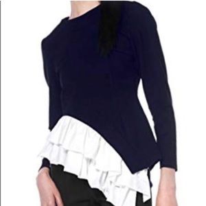 Black Gracia Asymmetrical Ruffle Hem Top